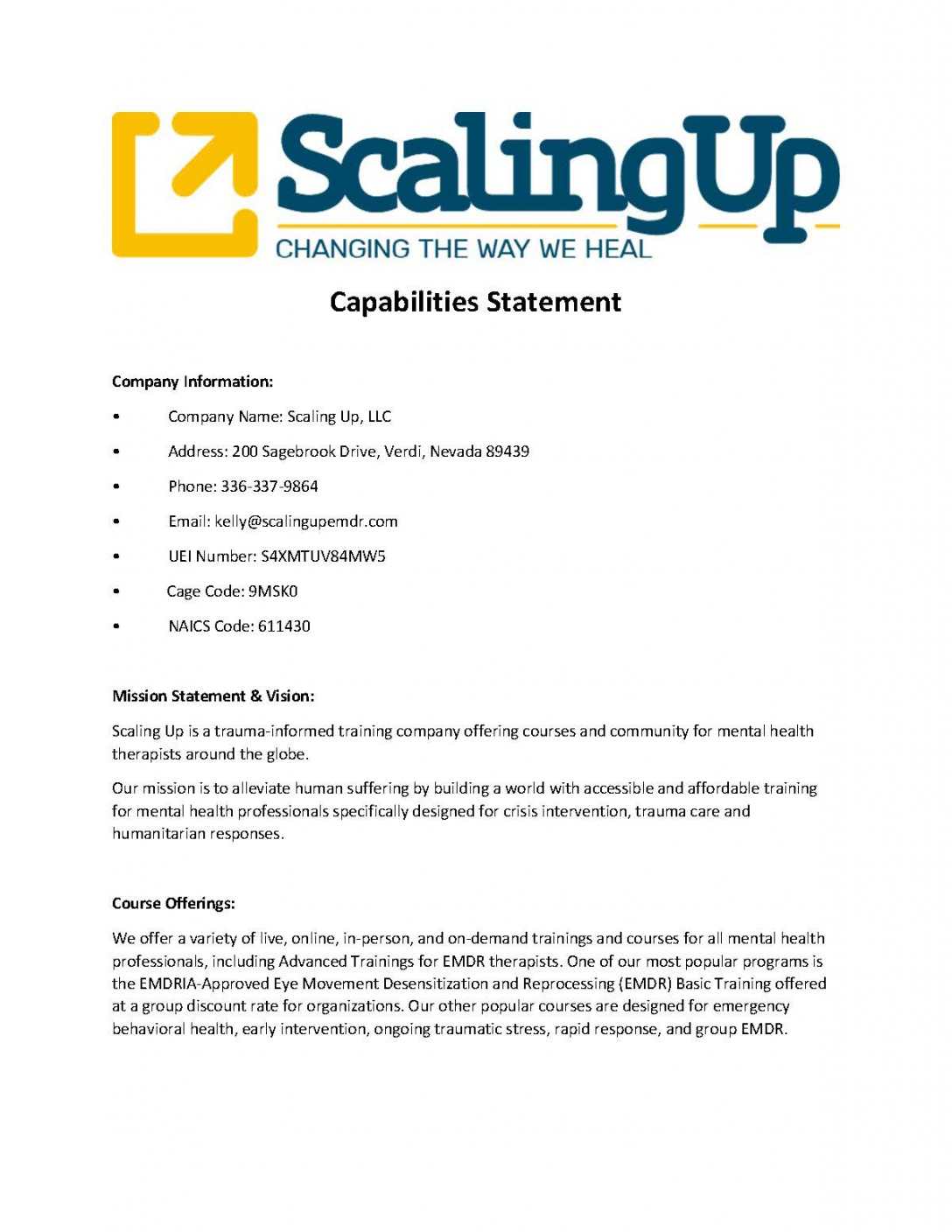 Scaling Up, LLC Capabilities Statement Page 1