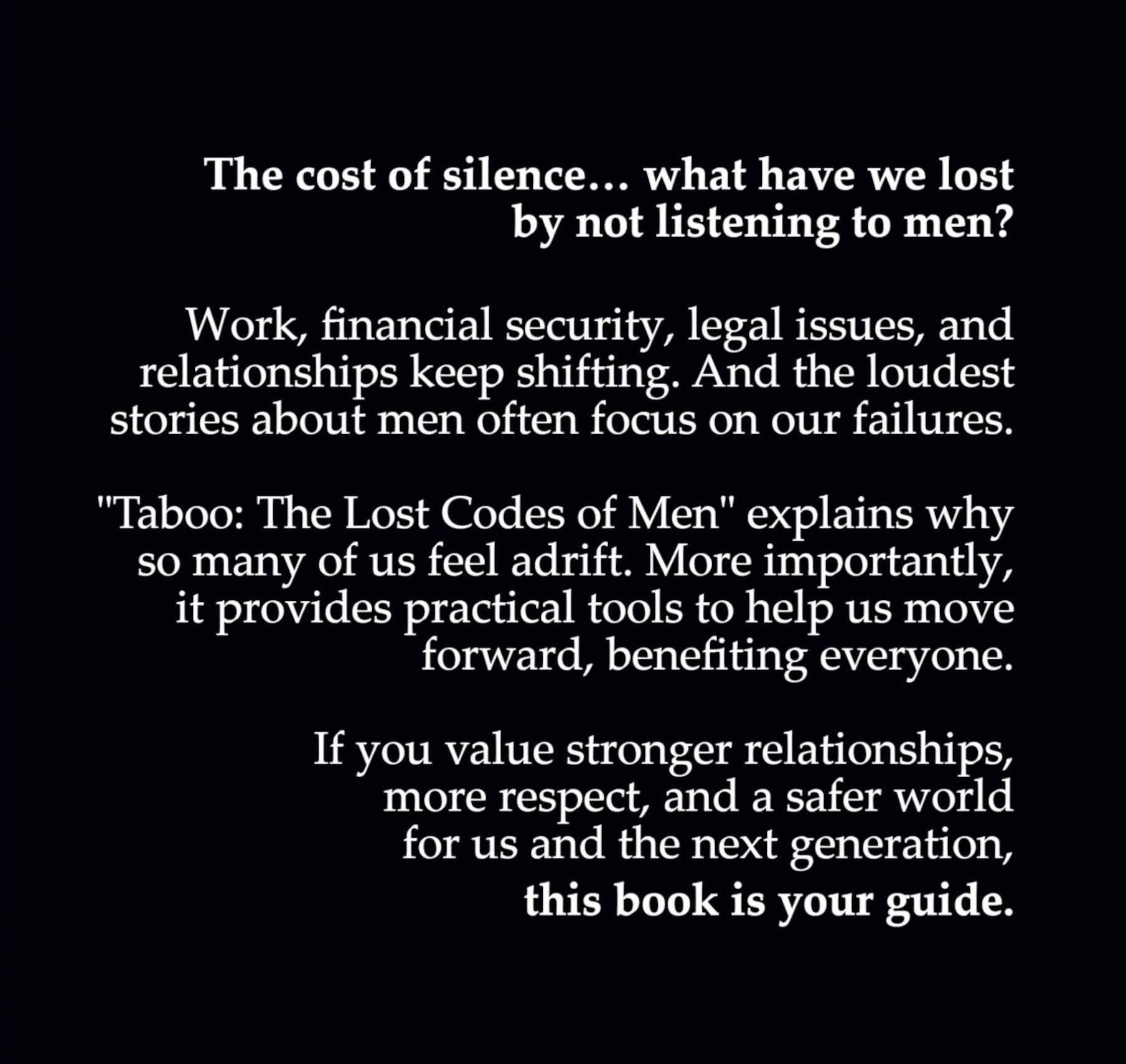 The back cover of Taboo The Lost Codes of Men