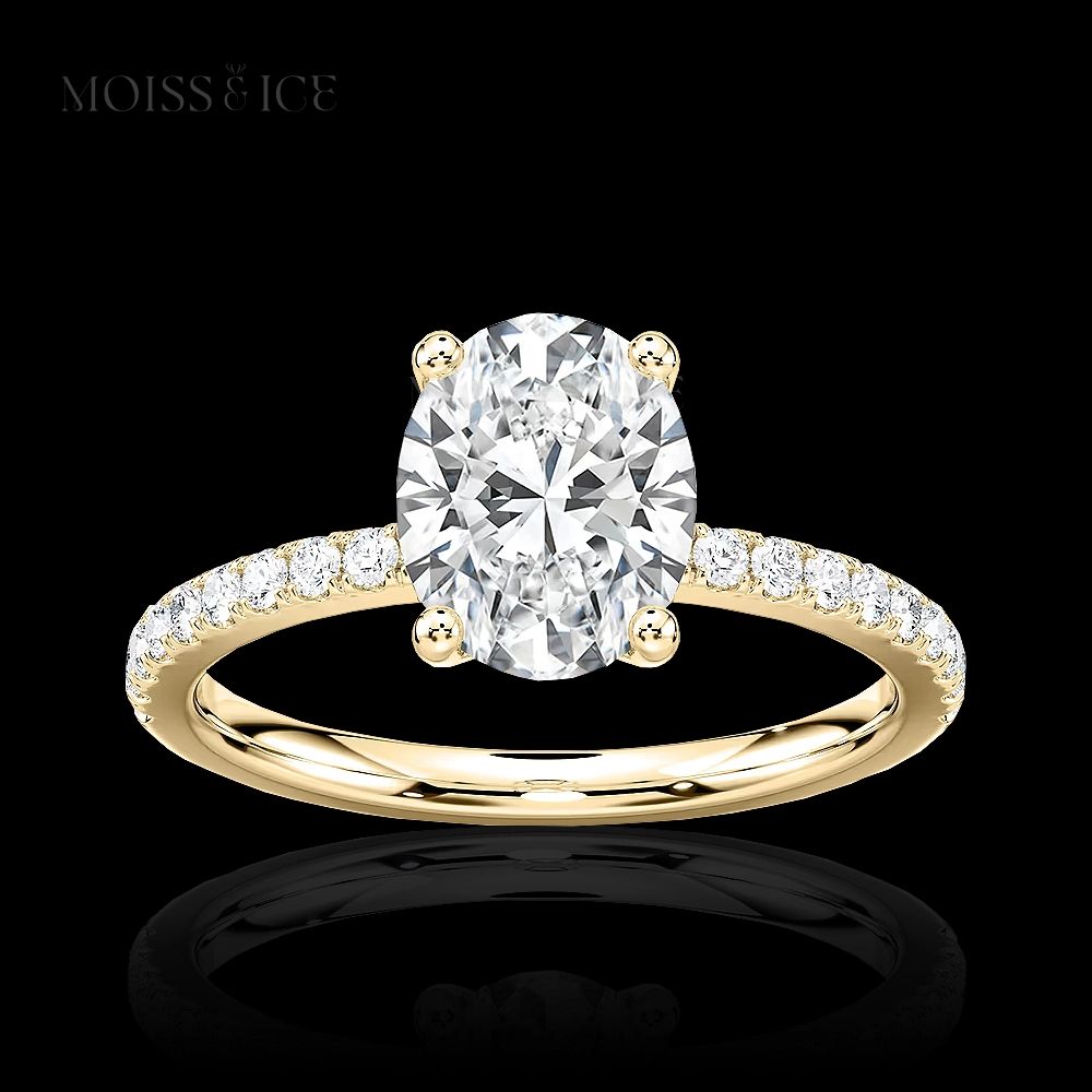 Yellow Gold Oval Pave Hidden Halo Moissanite Engag